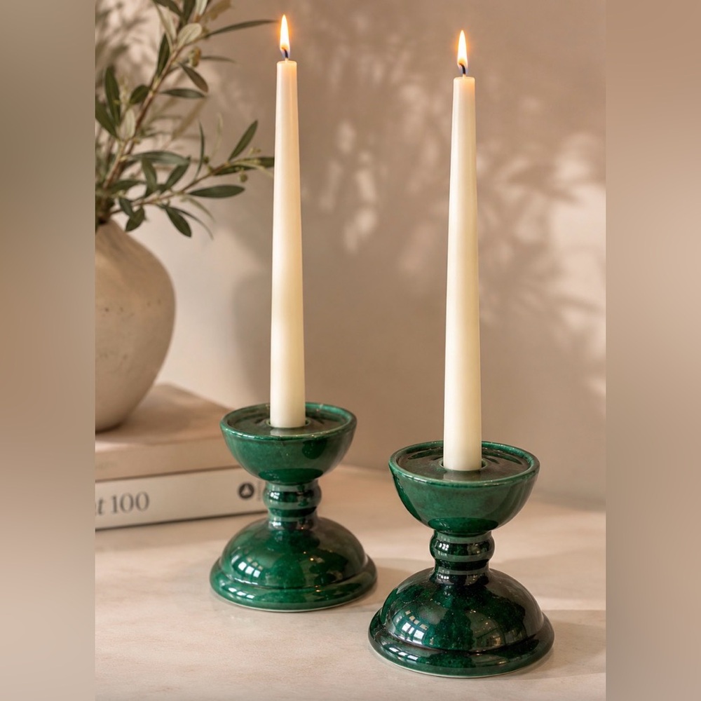 Emerald Green  Glaze Candleholders | Set of 2